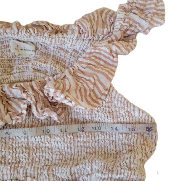 Anthropologie Ruffled Striped Smocked Open Back Top XL Cottagecore Milkmaid - Picture 7 of 10